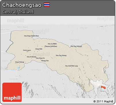 Shaded Relief 3D Map of Chachoengsao, lighten, desaturated