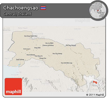 Shaded Relief 3D Map of Chachoengsao, lighten