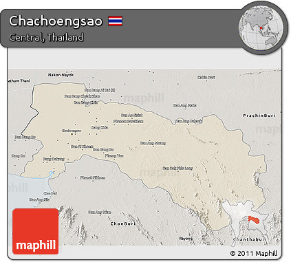 Shaded Relief 3D Map of Chachoengsao, semi-desaturated