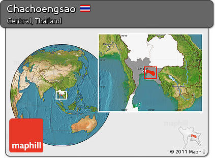 Satellite Location Map of Chachoengsao, highlighted country, highlighted parent region