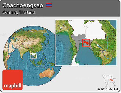 Satellite Location Map of Chachoengsao, highlighted country, highlighted parent region