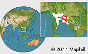 Satellite Location Map of Chachoengsao, highlighted parent region