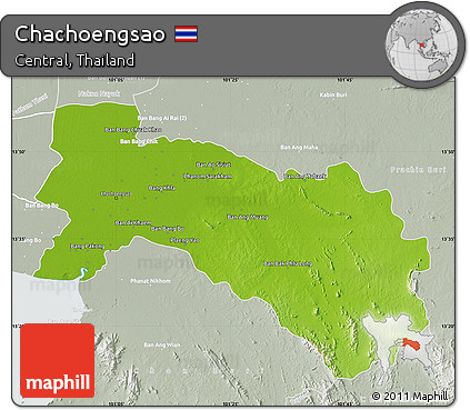 Physical Map of Chachoengsao, lighten, semi-desaturated