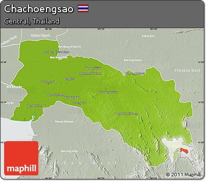 Physical Map of Chachoengsao, lighten, semi-desaturated