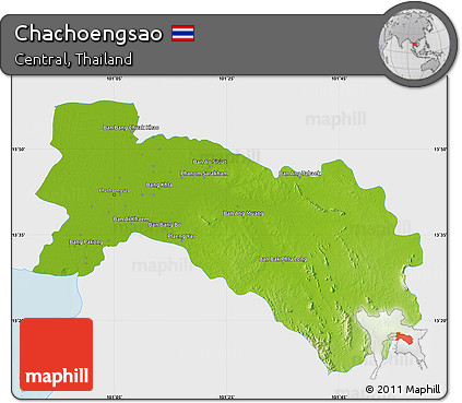 Physical Map of Chachoengsao, single color outside