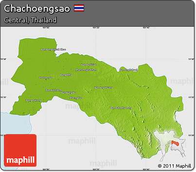 Physical Map of Chachoengsao, single color outside