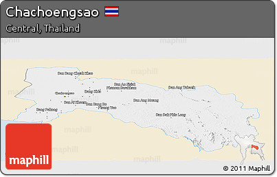 Classic Style Panoramic Map of Chachoengsao, single color outside
