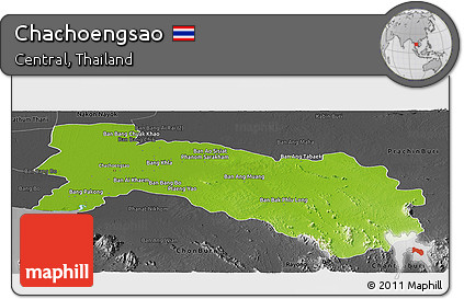 Physical Panoramic Map of Chachoengsao, darken, desaturated