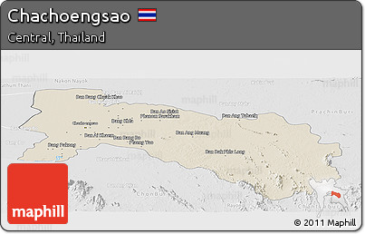 Shaded Relief Panoramic Map of Chachoengsao, lighten, desaturated