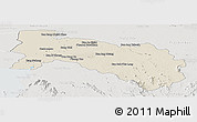 Shaded Relief Panoramic Map of Chachoengsao, lighten, semi-desaturated