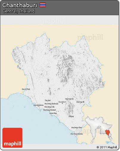 Classic Style 3D Map of Chanthaburi, single color outside
