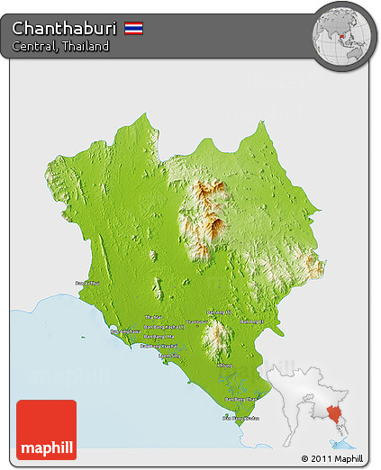 Physical 3D Map of Chanthaburi, single color outside