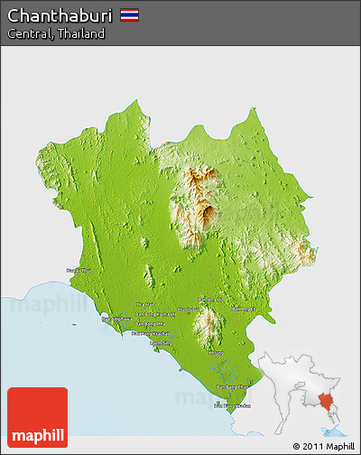 Physical 3D Map of Chanthaburi, single color outside