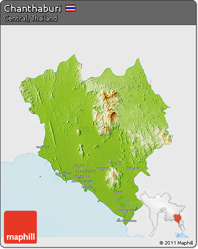 Physical 3D Map of Chanthaburi, single color outside