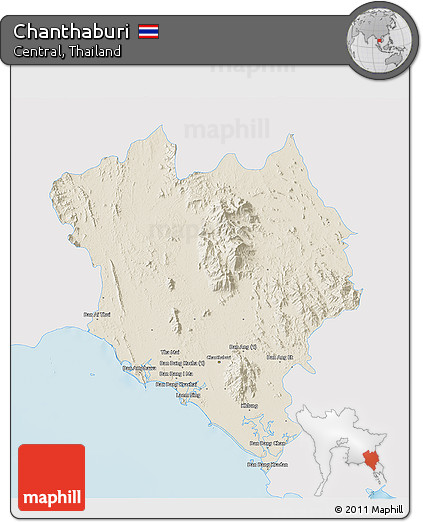 Shaded Relief 3D Map of Chanthaburi, single color outside