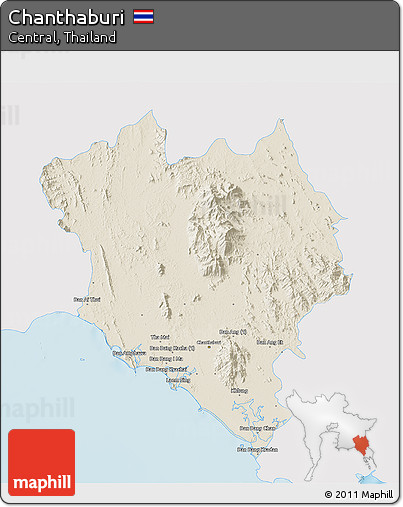 Shaded Relief 3D Map of Chanthaburi, single color outside