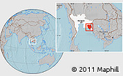 Gray Location Map of Chanthaburi, highlighted parent region, hill shading