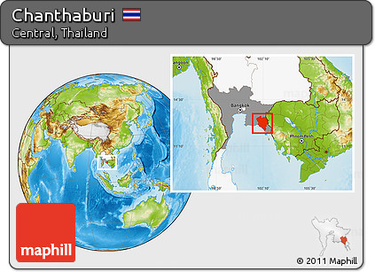 Physical Location Map of Chanthaburi, highlighted country, highlighted parent region