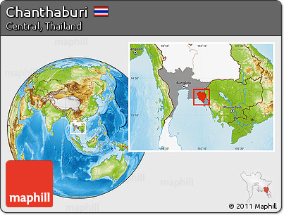 Physical Location Map of Chanthaburi, highlighted country, highlighted parent region
