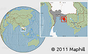 Savanna Style Location Map of Chanthaburi, highlighted country, highlighted parent region, hill shading