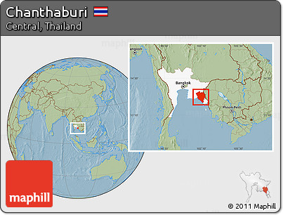 Savanna Style Location Map of Chanthaburi, highlighted parent region, hill shading