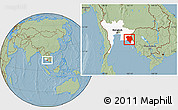 Savanna Style Location Map of Chanthaburi, highlighted parent region, hill shading