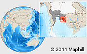 Shaded Relief Location Map of Chanthaburi, highlighted country, highlighted parent region