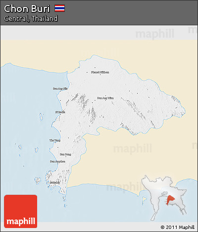 Classic Style 3D Map of Chon Buri, single color outside