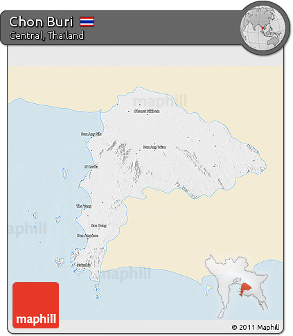 Classic Style 3D Map of Chon Buri, single color outside