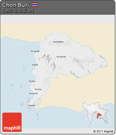 Classic Style 3D Map of Chon Buri, single color outside