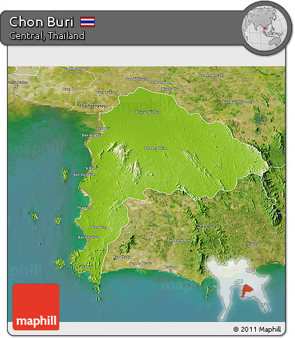 Physical 3D Map of Chon Buri, satellite outside