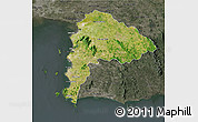 Satellite 3D Map of Chon Buri, darken, semi-desaturated