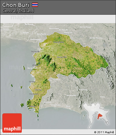 Satellite 3D Map of Chon Buri, lighten, semi-desaturated