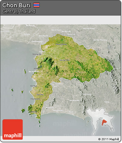 Satellite 3D Map of Chon Buri, lighten, semi-desaturated