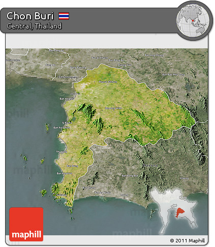 Satellite 3D Map of Chon Buri, semi-desaturated