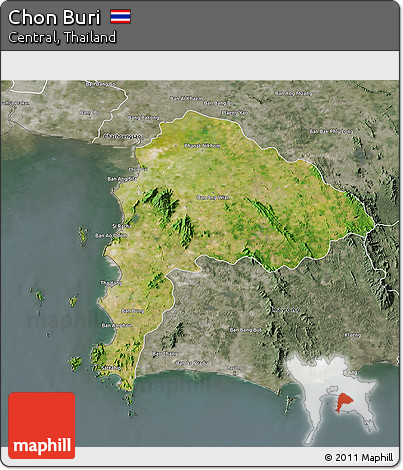 Satellite 3D Map of Chon Buri, semi-desaturated