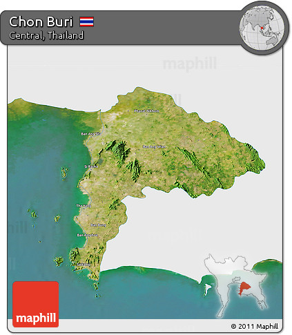 Satellite 3D Map of Chon Buri, single color outside
