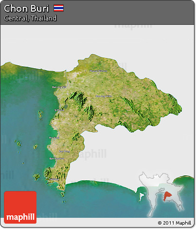 Satellite 3D Map of Chon Buri, single color outside