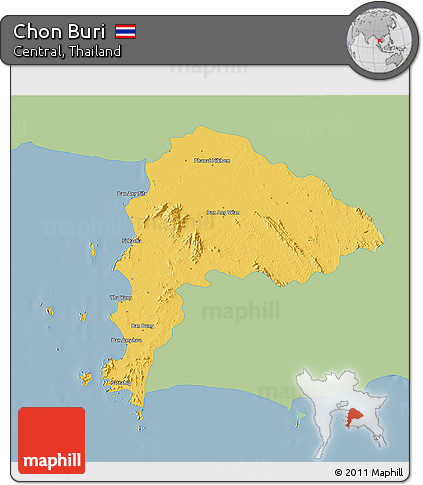 Savanna Style 3D Map of Chon Buri, single color outside