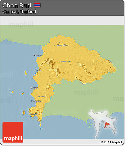 Savanna Style 3D Map of Chon Buri, single color outside