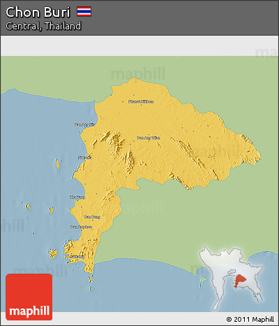 Savanna Style 3D Map of Chon Buri, single color outside