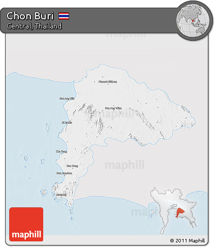Silver Style 3D Map of Chon Buri, single color outside