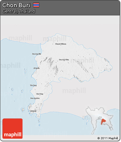 Silver Style 3D Map of Chon Buri, single color outside