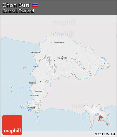 Silver Style 3D Map of Chon Buri, single color outside