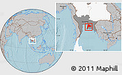 Gray Location Map of Chon Buri, highlighted country, highlighted parent region, hill shading