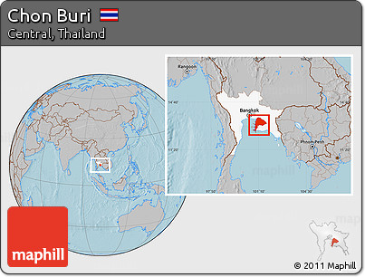Gray Location Map of Chon Buri, highlighted parent region, hill shading