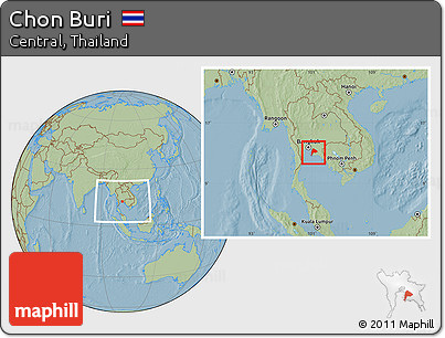 Savanna Style Location Map of Chon Buri, within the entire country, hill shading