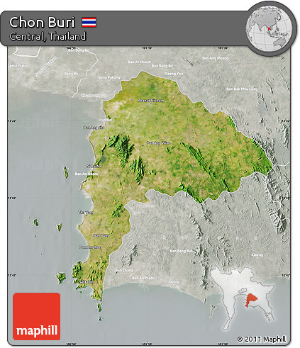 Satellite Map of Chon Buri, lighten, semi-desaturated