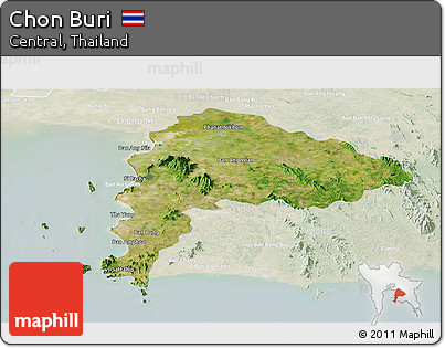Satellite Panoramic Map of Chon Buri, lighten