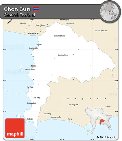 Classic Style Simple Map of Chon Buri